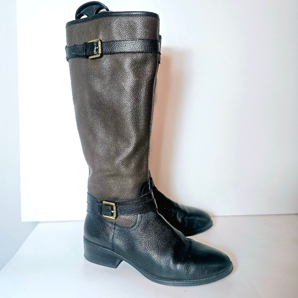 90s Lauren Ralph Lauren Mariella Pebbled Leather Two Tone Riding Boots Size 8